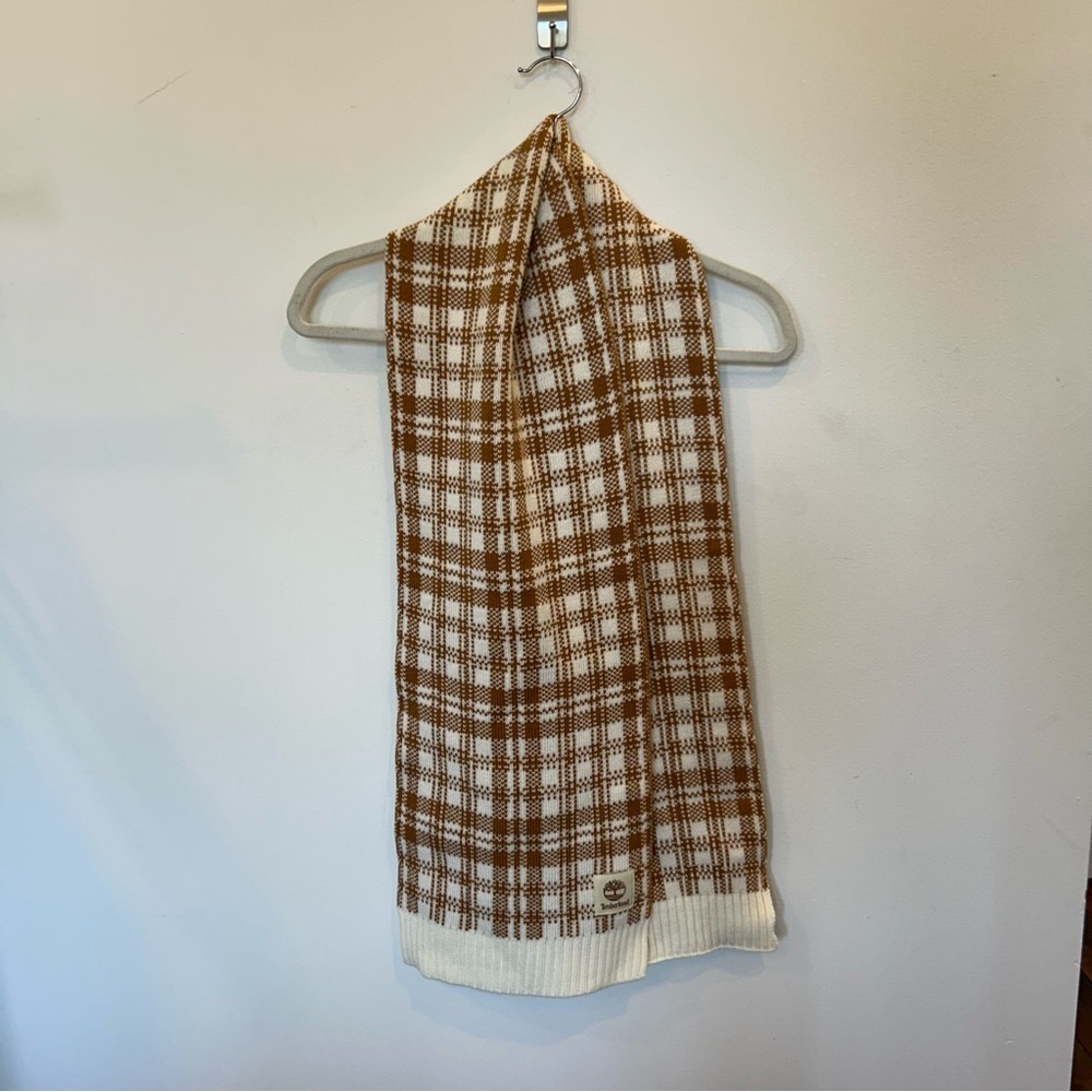 Timberland Unisex Classic Plaid Knit Rectangle Fall Winter Scarf Tan White